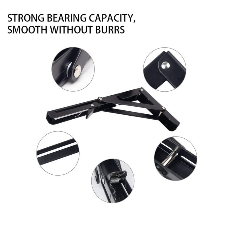 MIKMAYTOO Black Folding Shelf Brackets Max. Load 220 lb, Heavy Duty DIY Wall Mounted Shelf Bracket Space Saving for Table Work Bench (8 INCH-2PCS) - Image 3